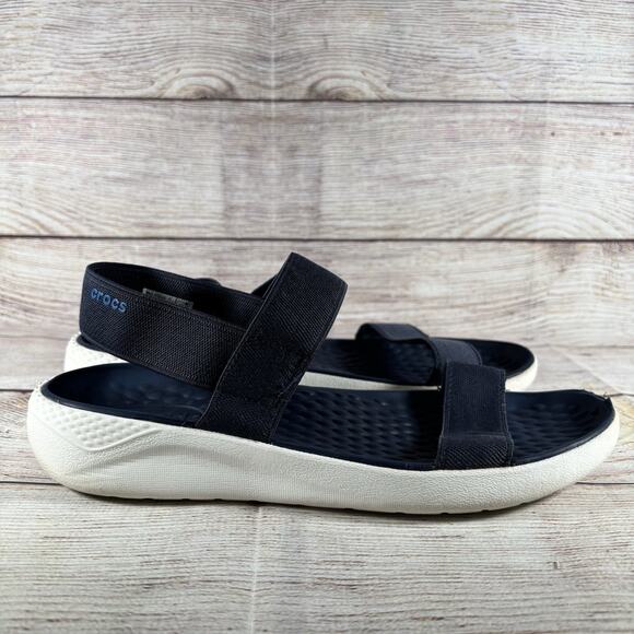 Crocs LiteRide Stretch Womens Size 10 Strap Sandals Navy Blue White - Picture 7 of 15